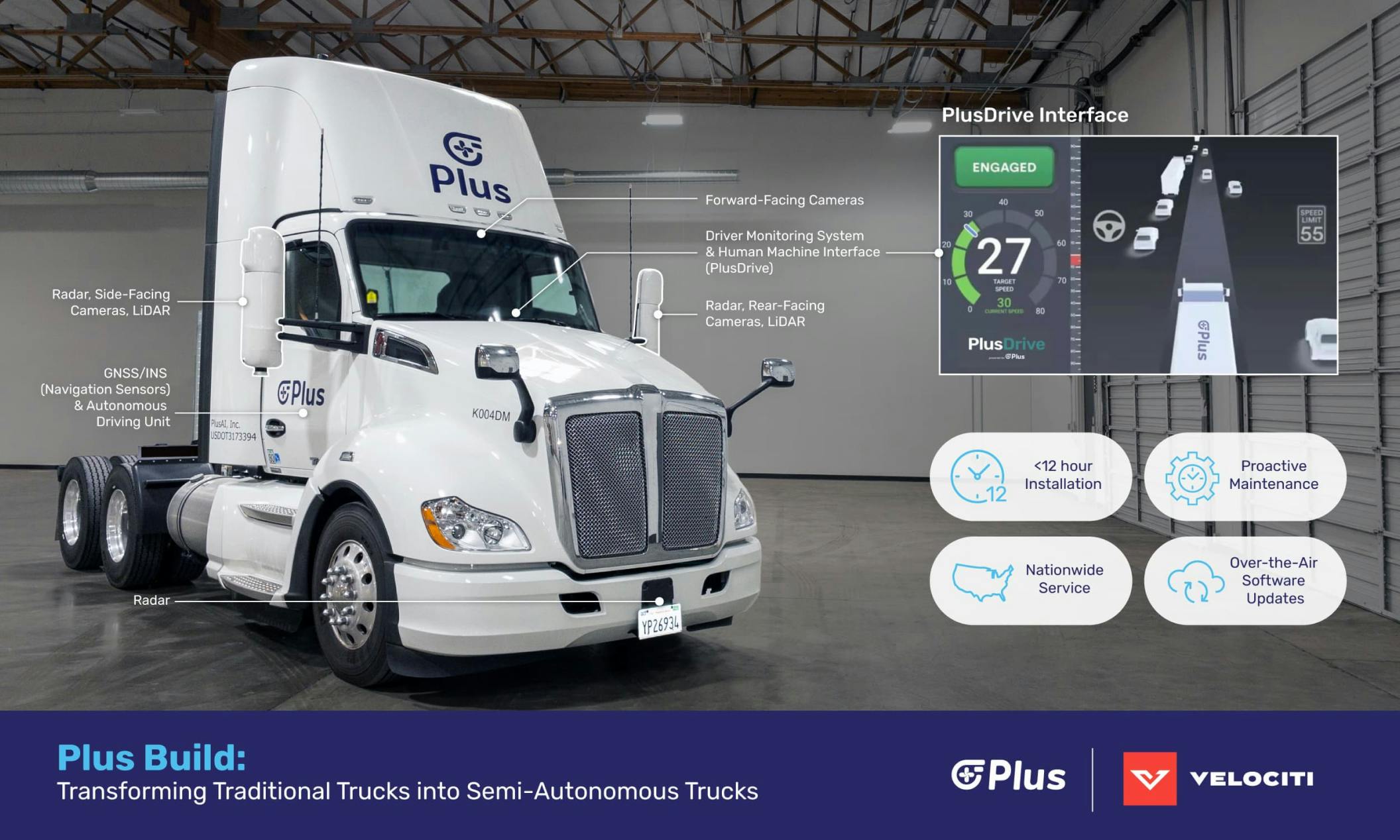 Plus Build program takes less than a day to turn new and existing Class 8 freight trucks into semi-autonomous trucks